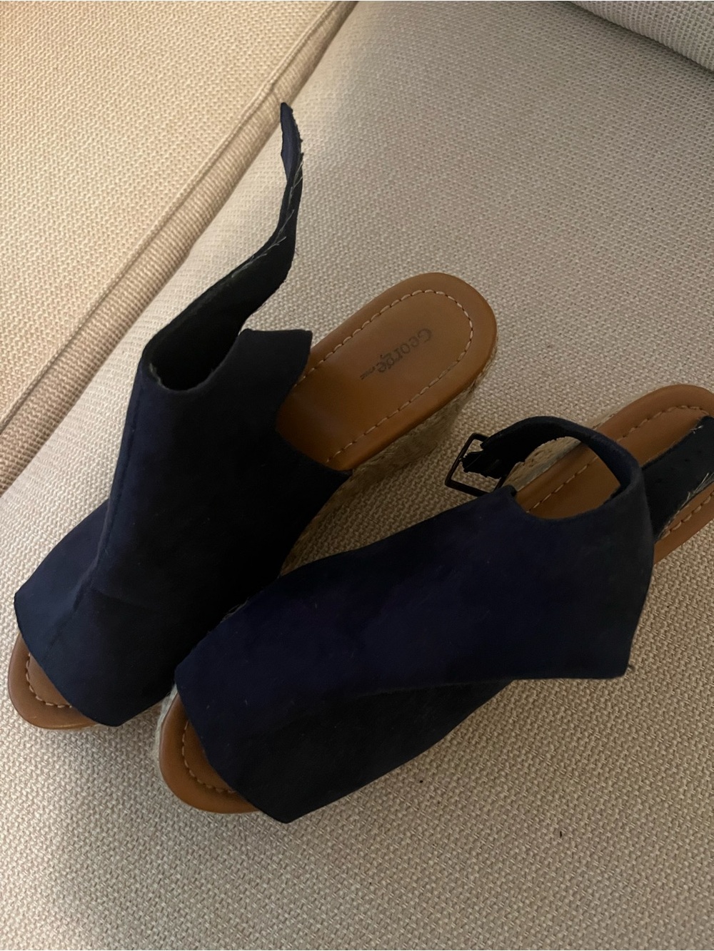 George Navy Suede Open-Toe Wedge Sandals